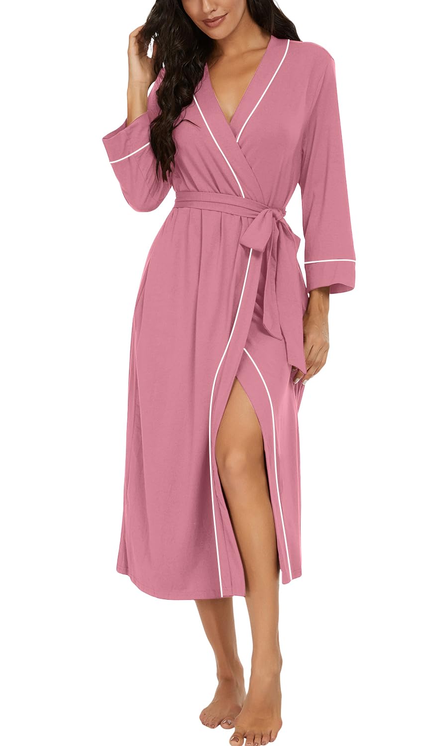 PrinStory Women Dressing Gowns Causal Kimono Robes Long Bathrobe Soft Womens 3/4 Sleeve Ladies Loungewear — view 45