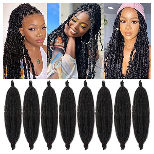 24 Inch Pre-Separated Springy Afro Twist Hair 8 Packs Spring Twist Hair For Distressed Soft Locs Natural Black Long Marley Twist Braiding Hair Hair Extension For Women (10 Strands/Pack,1B#)