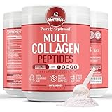 Purely Optimal Collagen Peptides Powder - 5 Types Hydrolyzed Collagen Peptides with Biotin, B12, & Hyaluronic Acid for Hair, Skin, Nails, Bones & Joints - Unflavored, Easy Mixing, 16oz, 42 Servings