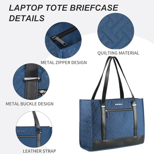 EMPSIGN Laptopdraagtas voor dames 16 inch, stijlvolle computerschoudertas voor werk, gewatteerde laptop aktetas met grote capaciteit, waterdichte