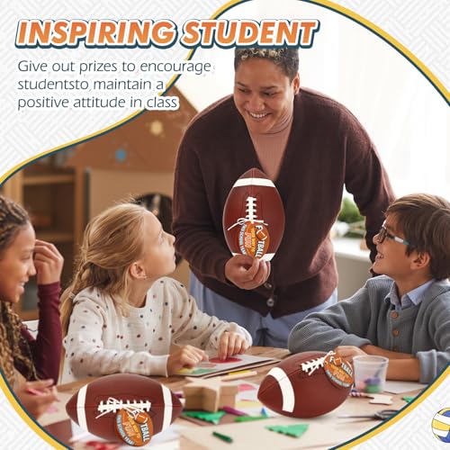 Image of Skylety 6 Sets Composite Leather Footballs Official Size 9 Footballs Inflatable with Pump Official Leather Football 11 Inch High School Football for Back to School Gifts, Youth, Junior, Adult
