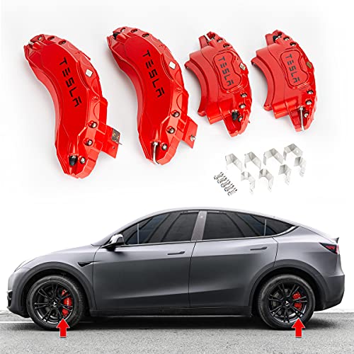 YNKXI Caliper Covers for Tesla Model Y 2017 2018 2019 2020 2021 19/20/21 inch car Callipers Car Caliper Trim Cover (Red)