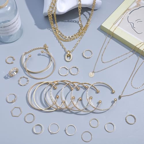 Image of NEWITIN 45 Pieces Silver Jewelry Set for Women Party Costume Punk Jewelry Set Goth Grunge Y2k Accessories Vintage Gothic Necklaces Bracelets Earrings Rings for Women Men