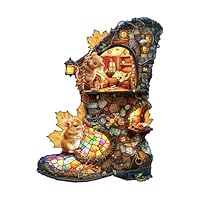 KaayeeWood Wooden Jigsaw Puzzles-130 Pieces Boot Hut Unique Shape Wooden Puzzles for Adults, Challenge Wood Puzzles with Wood Box, Birthday Gifts for Family Friend(11.4 * 8.7in)