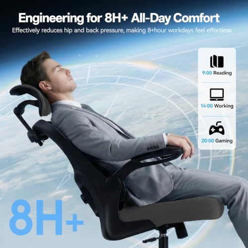 Image of AreShark Office Chair Ergonomic Desk Chairs with Adjustable Lumbar Support& Headrest Hanger, High Back Breathable Mesh Chair with Wheels, Rolling Swivel Comfy Task Computer Chair for Home Work Gaming