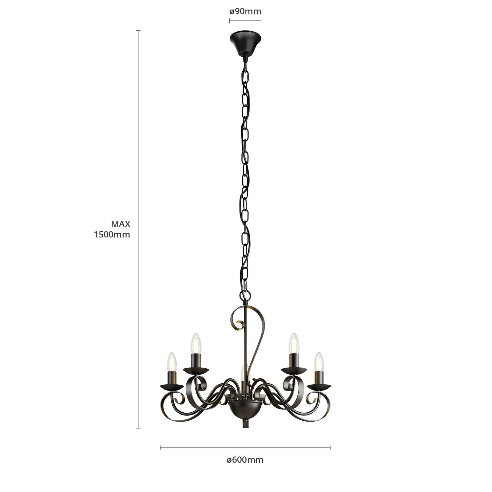 Lindby Kronleuchter Shervan (Retro, Vintage Antik) in Braun aus Metall (5 flammig E14) - Pendelleuchte Hängelampe Lüster Lampe Deckenleuchte Deckenlampe Wohnzimmerleuchte