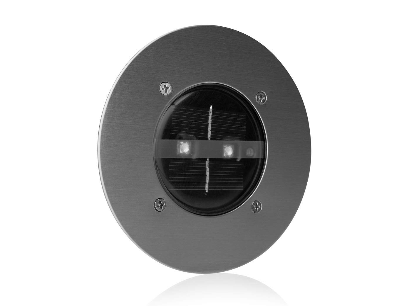 Set di 8 faretti LED a energia solare, rotondi, in acciaio inox/vetro, per esterni