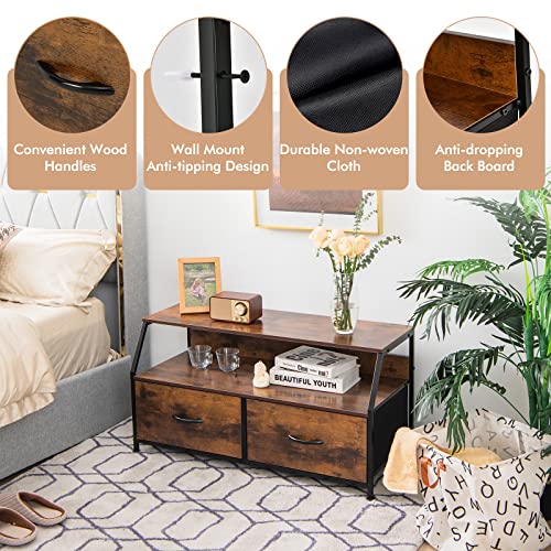 Giantex Tv Stand With Storage, Entertainment Center Media Console Table With 2 Folding Drawers, Shelves, Wide Tv Stand For Tv Up To 43 Inch, Media Console Table For Living Room, Bedroom, Brown #TOP2