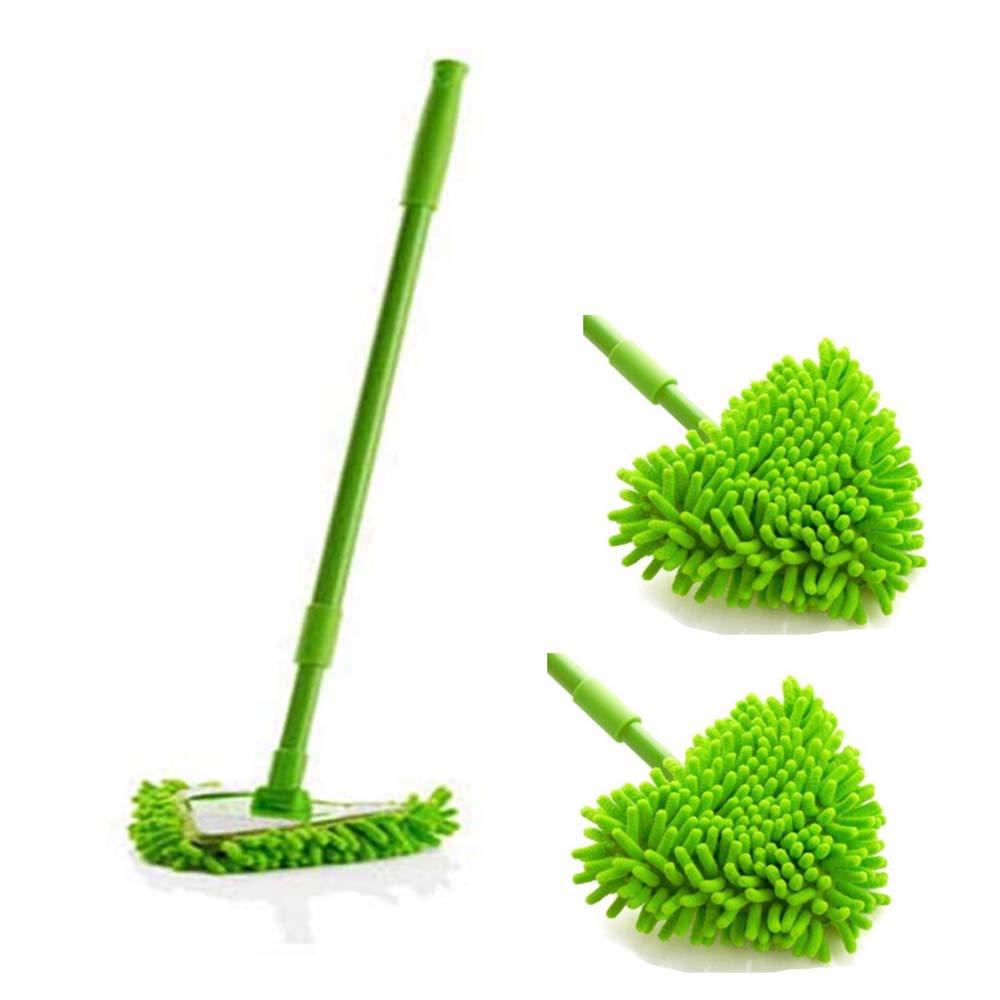 Honesfrienwl Green 180 Degree Rotatable Adjustable Triangle Cleaning Mop, Extendable Dust Duster With 2 Reusable Mop Heads,2 In 1 Wet Dry Telescopic Microfiber For Cleaning Bathtub,Toilet ,Mirror,Glass,Ceiling (Green)