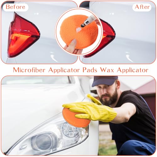 Image of Tanlade 50 Pcs Car Detailing Microfiber Applicator Pad Wax Applicator Wash Microfiber Pads, 5 Inch Diameter (Orange)