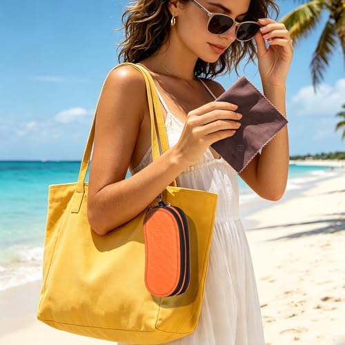Image of FINTIE Double Sunglasses Case, Soft Portable Eyeglasses Pouch with Carabiner Clip, Dual Zipper Compartments for Men Women