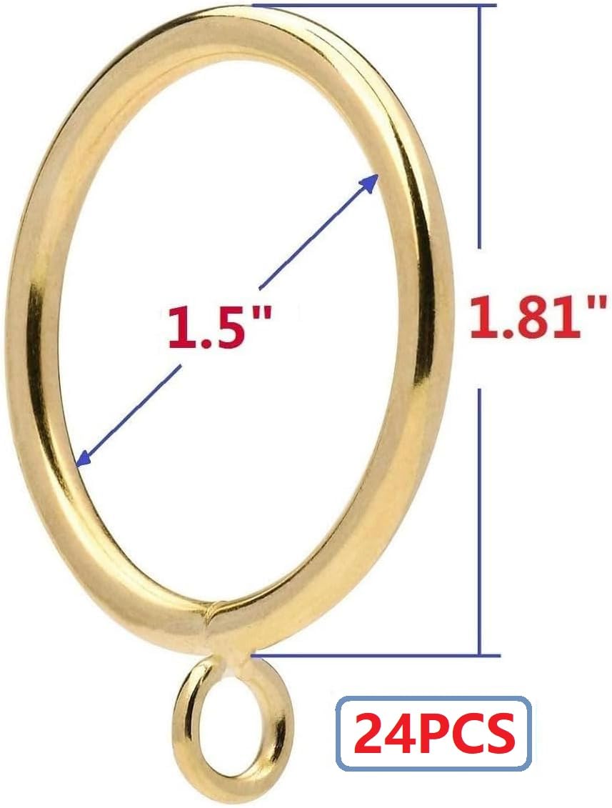 24Pcs 1.5-Inch Inner Diameter Metal Curtain Rings with Eyelets,Fits Up to 1 1/4-Inch Rod,4 mm Diameter Wire (Gold-24pcs)