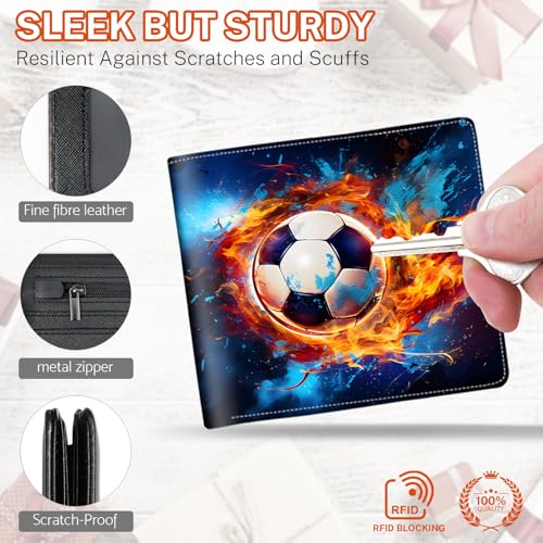 Image of Boys Wallet for Kids, Teen Boy Soccer Wallets 9-12 8-10 8-12, Cool Novelty Leather Bifold Rfid Blocking Purse Coin Pocket Zipper Id Window for Children Men Male Youth Guys Birthday Gifts