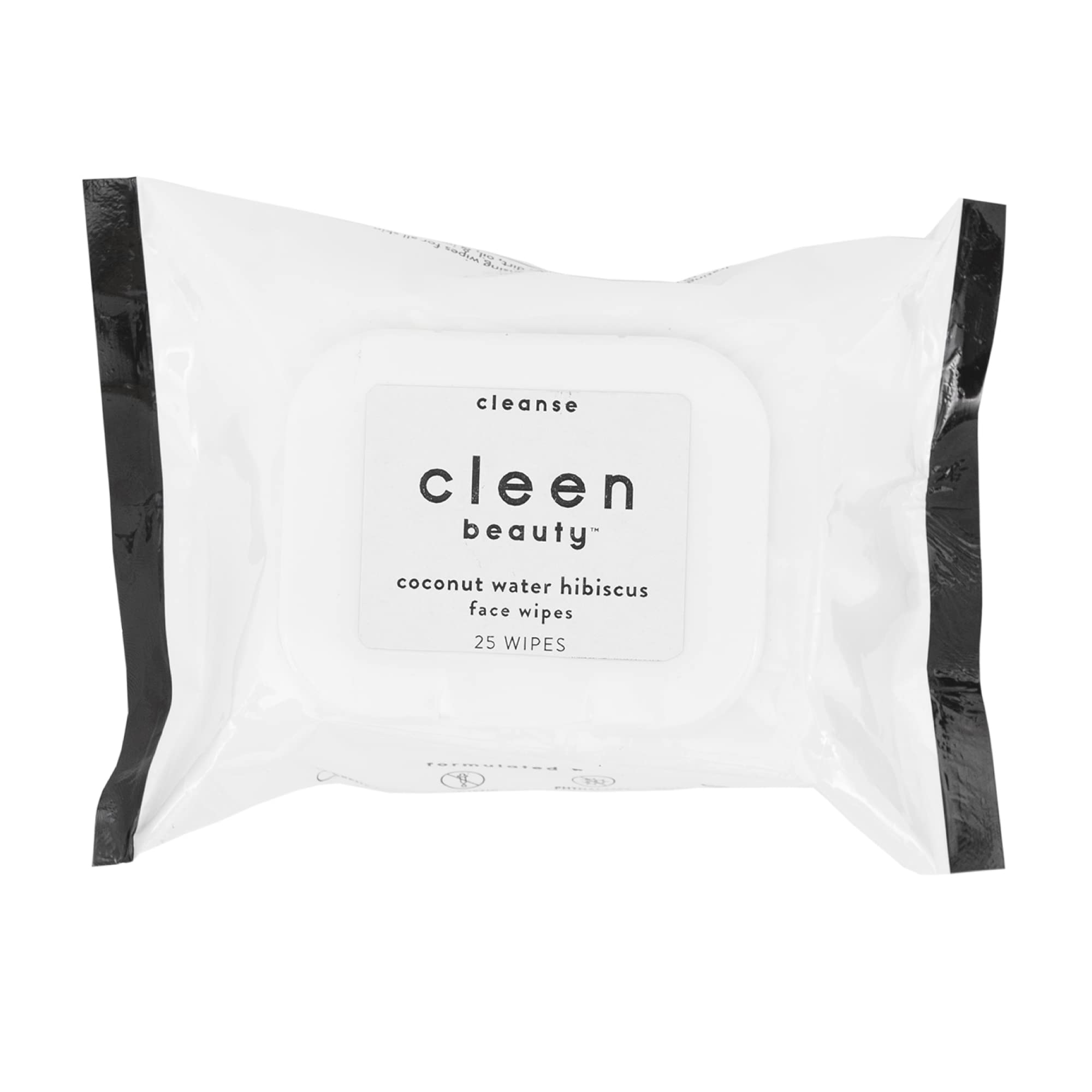 Cleen Beauty Coconut Water Hibiscus Face Wipes l Hydrating Facial Cleansing Makeup Remover l Biodegradable Face Wash Cloth l 25 Count