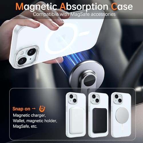 Image of YINLAI for iPhone 15 Case 6.1-inch,Magnetic Compatible with MagSafe, Slim Matte Anti-Fingerprint, Shockproof Full Body Military Grade Protection for iPhone 15 Cover, Clear