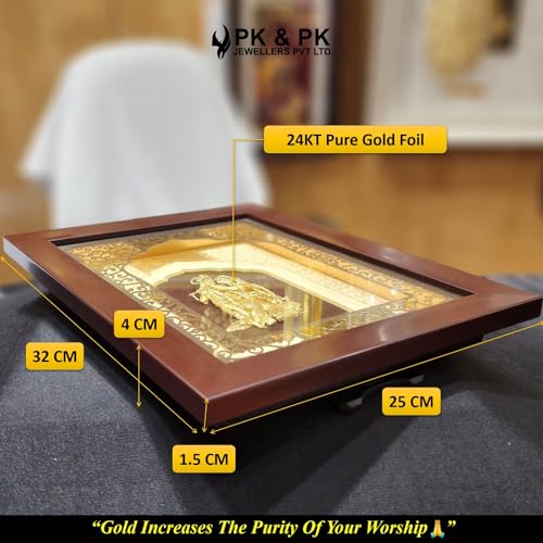 Image of Pk & Pk Jewellers Lord Radha Krishna with Peacock | 24KT Gold Frame | Temple Collection | Medium Size [25x32 cm] (For Premium Gift, Temple, Table Decor, Home Decoration)