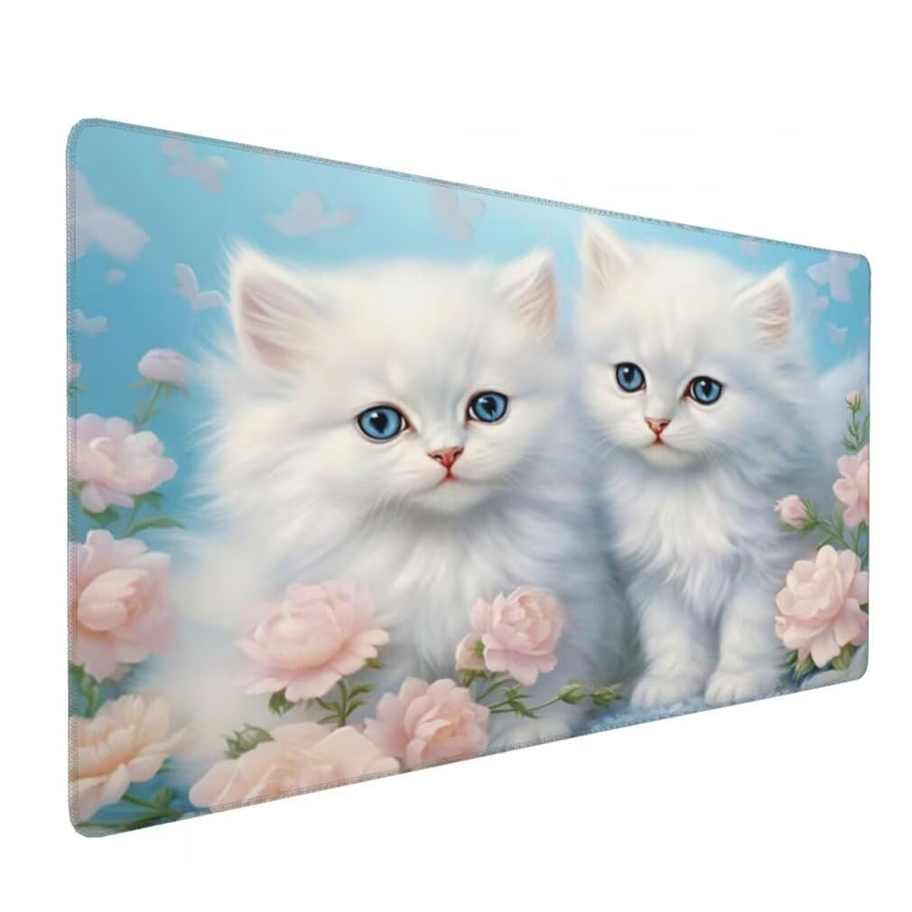 Tappetino Mouse XXL 1200x600mm Gatto Carino Grande Mouse Pad, Tappetino Scrivania Grande Mousepad Gaming con Bordi Cuciti, Tappeto Scrivania con Base Antiscivolo per Ufficio e Casa (Fiore) -MP1576