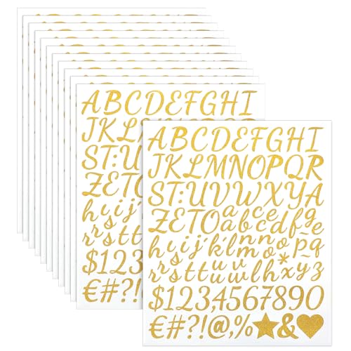 Oruola 1152 calcomanías de letras cursivas autoadhesivas 1 pulgada, bonitas letras y números para carteles, manualidades, buzones, coche (12 hojas)