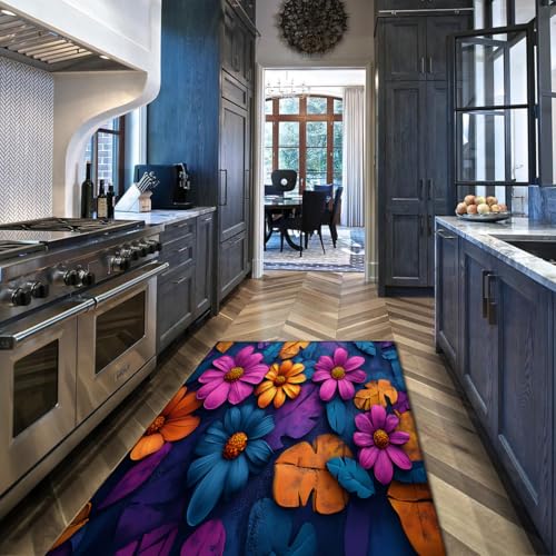 Tapis d'entrée imprimé 3D fleurs marguerites lavable 160x200cm - 3