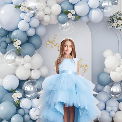 Image of Balloon Garland Kit, 57 Pieces, Dusty Blue Grey White Balloons with Roses, Baby Shower Party Decoration Set