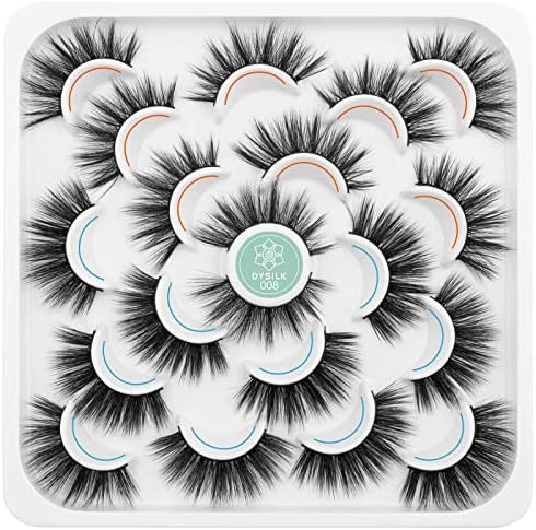 DYSILK False Eyelashes -10 Pairs 6D 19mm Faux Lashes Pack - Eyelashes Natural Look Reusable Cat Eye Lashes Mink Fake Eyelashes Wispy Fluffy Lashes Soft Extension