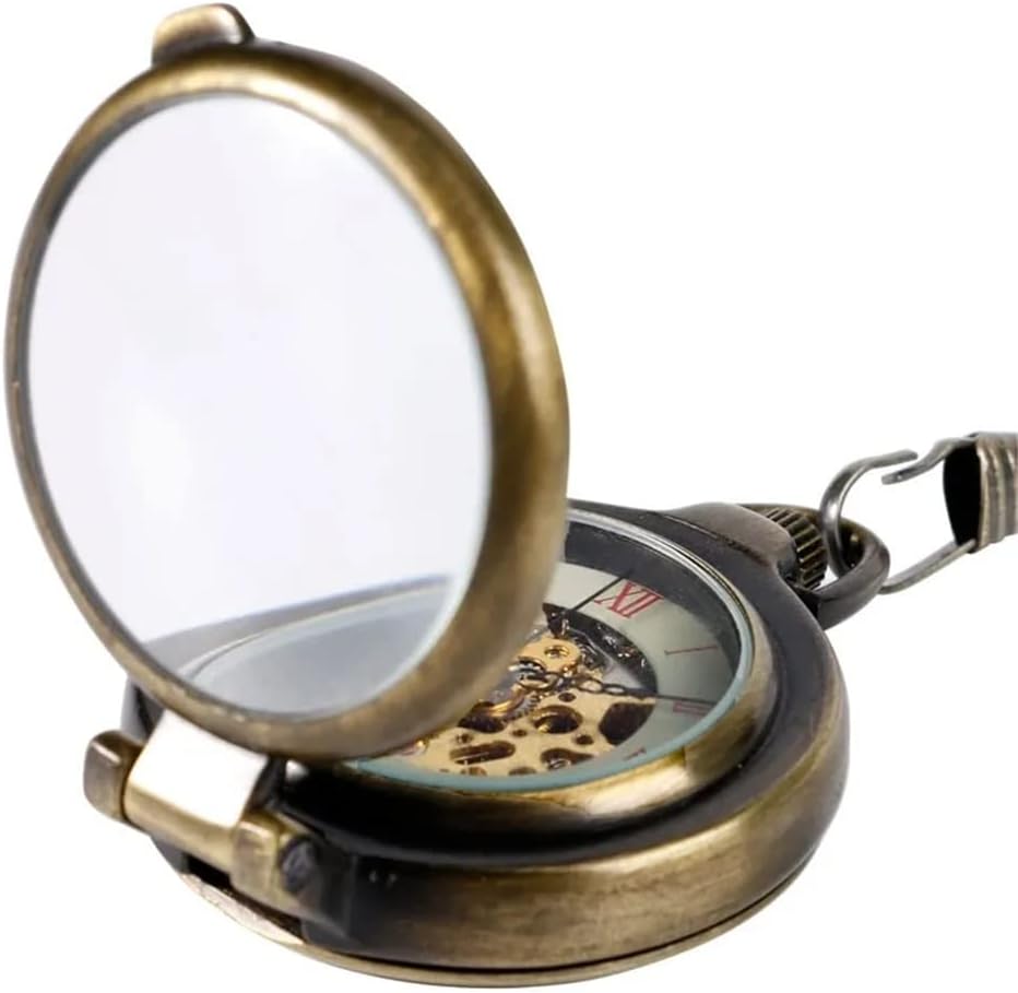 Clockwork Mechanical Pocket Watch Cool 180 Degree case Glass Cover Roman Numerals Gift