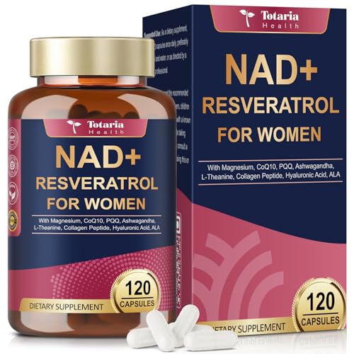 Totaria NAD+ Supplement for Women - NAD Trans-Resveratrol Supplement with Magnesium CoQ10 PQQ Ashwagandha Collagen Peptide - NMN & NMNH Alternative - Cellular Renewal & Energy - 120 Capsules