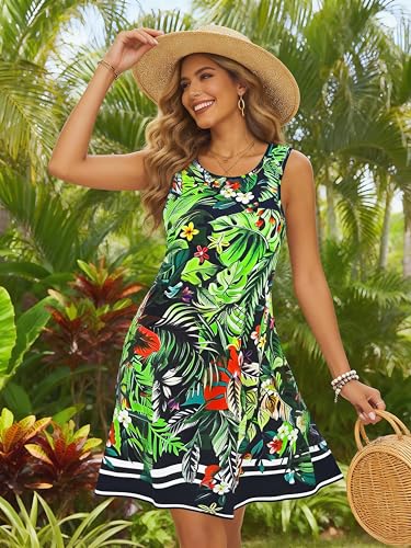 Image of Summer Dresses for Women 2026 Casual Sundresses Beach Cover Ups Sleeveless Tshirt Swing Dress with Pockets