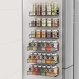 HuggieGems 6 Pack Magnetic Spice Rack Organizer for Refrigerator and Microwave Oven, Metal Fridge Shelf for Kitchen, Matt Black