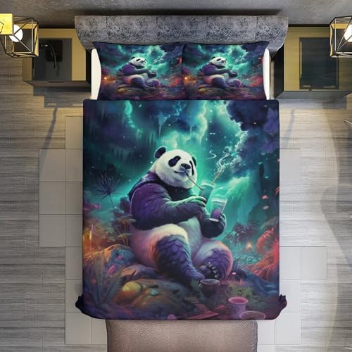 Housse de couette panda zippée anti-glissement microfibre douce - 3