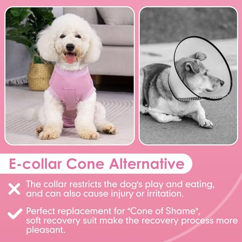 Image of cyeollo Dog Surgery Recovery Suit Soft Breathable Female Male Pet Bodysuit for Spay, Neuter, Surgical Recovery Shirt for Small Medium Large Dogs, Pink, L
