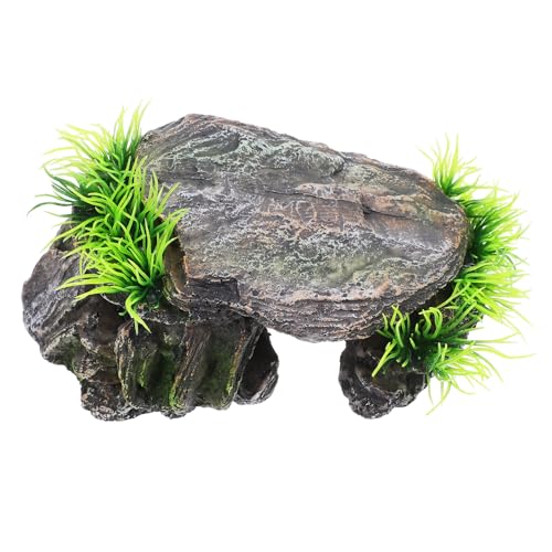 TEHAUX 爬虫類用隠れ家付き登り岩プラットフォーム 多機能トカゲ日向ぼっこ台 亀ケージ装飾 丈夫な耐湿性魚水槽レイアウト