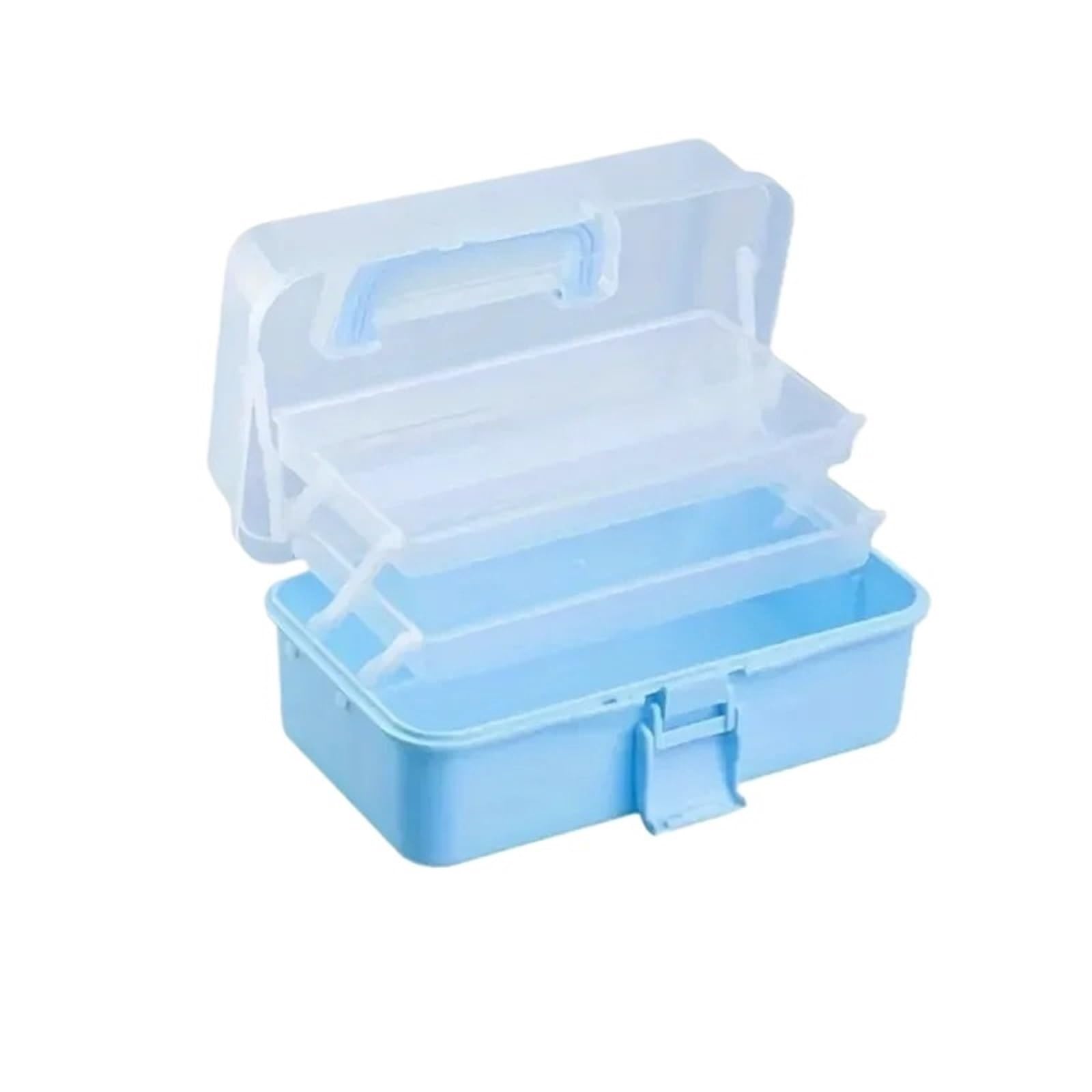Sewing Box Three Layer Plastic Arts and Crafts Storage, Folding Toolbox, Miscellaneous Art for Home(Blue)