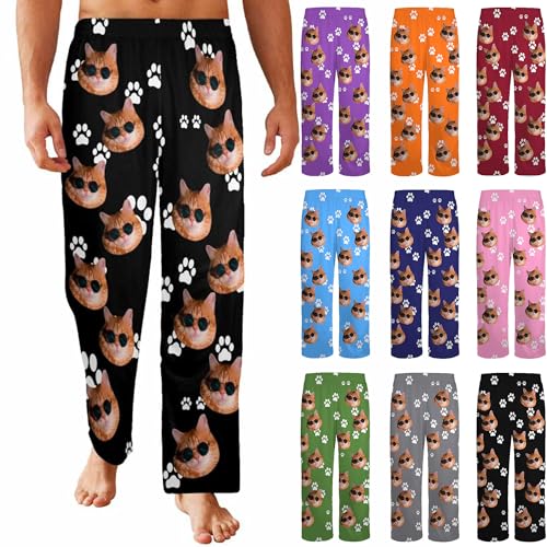 YESCUSTOM Personalized Face Cat's Paw Pajama Pants for Men Custom Photo Printed Pajama Bottoms Trousers for Boyfriend Husband