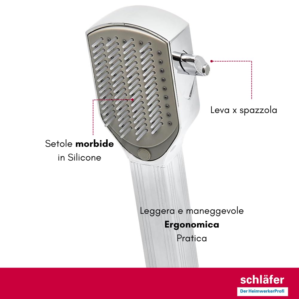 Schläfer 1303900 | Cabezal de ducha con cepillo y lima para mascotas | Cepillo de baño y peine para perros, gatos | Cabezal de ducha, pulverizador en ABS cromado