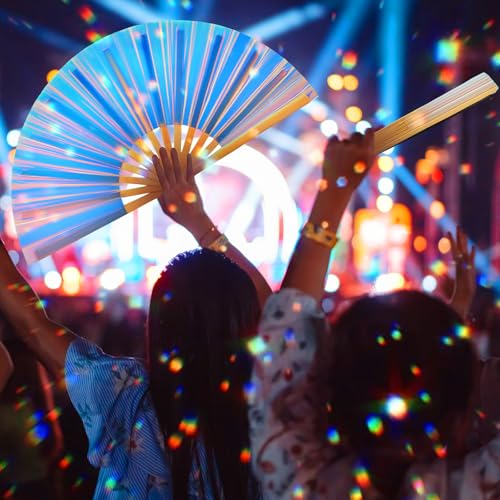 Image of Maitys Large Rave Fan Folding Handheld Fans 13'' Clap Fans for Line Dancing Clack Fan Holographic Festival Accessory for Martial Art Gift Performance, Includes 2 Pouch