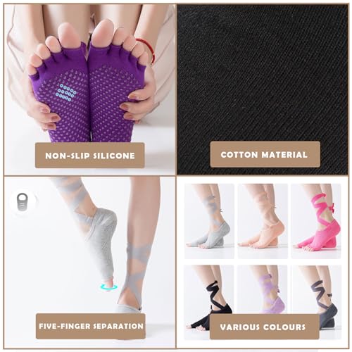 Image of Ideal Swan 3 Pairs Yoga Pilates Toeless Socks - Pilates Toe Grip Socks, Non-Slip Yoga Cotton Sock for Workout Sports Barre