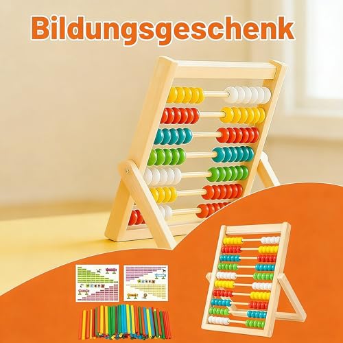PDirat Abakus, Rechenschieber 1. Klasse,Rechenrahmen Mit 100 Zählstäbchen Und Rechentafel, Lernspielzeug, Ideal Für Grundschule Und Vorschule