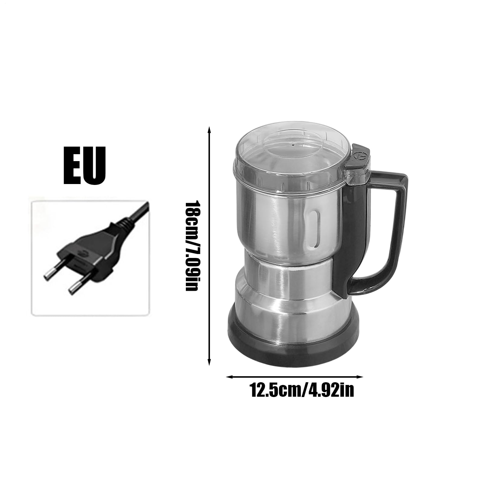 Macinas Caffe' Elettrico - 12.5x12.5x18cm Smerigliatrice Per Spezie Domestica Per Polveri In AcciaioInox, 300W Macinino Elettrico, Macinas Cereali, Per Semi, Pepe, Semi Di Lino, Chicchi Di Caffè
