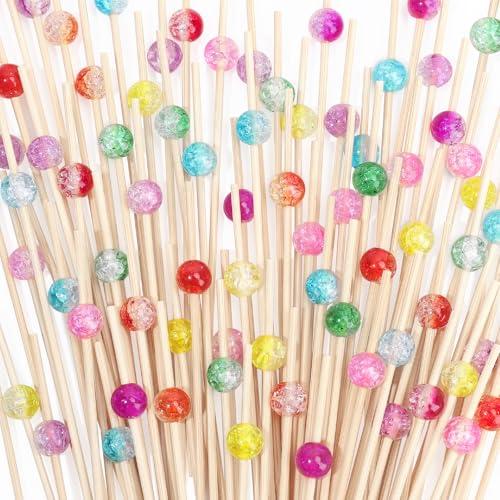 200PCS Cocktail Picks, Colored Pearl Fancy Toothpicks for Appetizers, 4.7 IN Long Decorative Bamboo Skewers, Wooden Garnish Sticks for Food Drinks Fruit Charcuterie Boards Accessories Party Supplies
