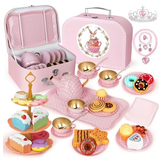Tea Party Set for Little Girls, 49PCS Princess Tea Time Toys Including Tea Set Dessert Carrying Case, Kids Kitchen Pretend Playset, Tea Set for Girls Birthday Toddler Age 3-8