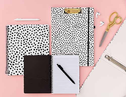 steel mill amp co cute clipboard folio with refillable lined notepad and interior storage pocket black and white padfolio for work black dots