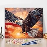 Rebotipy DIY Paint by Number White Headed Eagle on Canvas - Flag of The United States - Adults Beginner Kit - 16x20 in