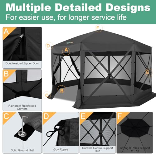 Image of COBIZI 15x15 FT Pop Up Gazebo - Canopy Tent, Large Gazebos On Clearance with Sidewalls, Screened in Gazebo,carpas para Patio,Portable Screen Tents for 12-15 Persons Outdoor Camping, Backyard,Black