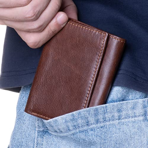 KONVI Trifold Leather Wallet for Men with ID Holder and RFID Blocking, Coffee4