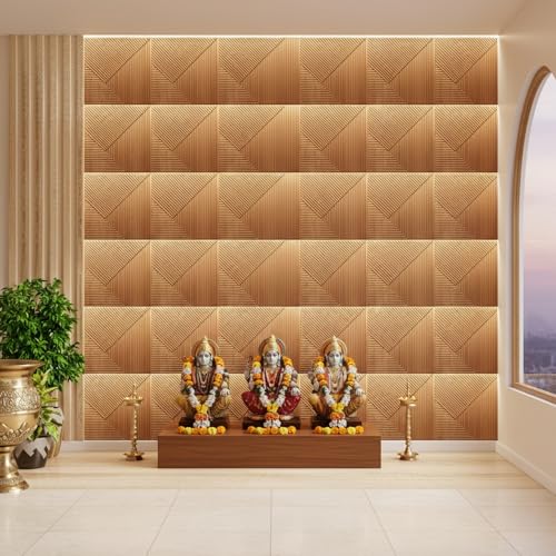 Image of Kayra Decor 3D PVC Wall Panel - Fluted Design Gold Color 19.7 inch x 19.7 inch (Pack of 40) - Covers 107.80 Sq. Ft.