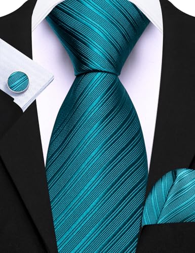 Image of Barry.Wang 6 PCS Men Ties Set Silk Business Fashion Woven Necktie Handkerchief Cufflinks Paisley Stripe Wedding Party