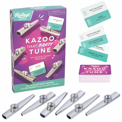 Ridley's Games: Kazoo That Party Tune- A Song Guessing Game - Top 100 Music Hits Game for Parties, Family Games Night, Bachelorette Trips, and Weddings - Includes 6 Kazoos and Over 200 Party Songs