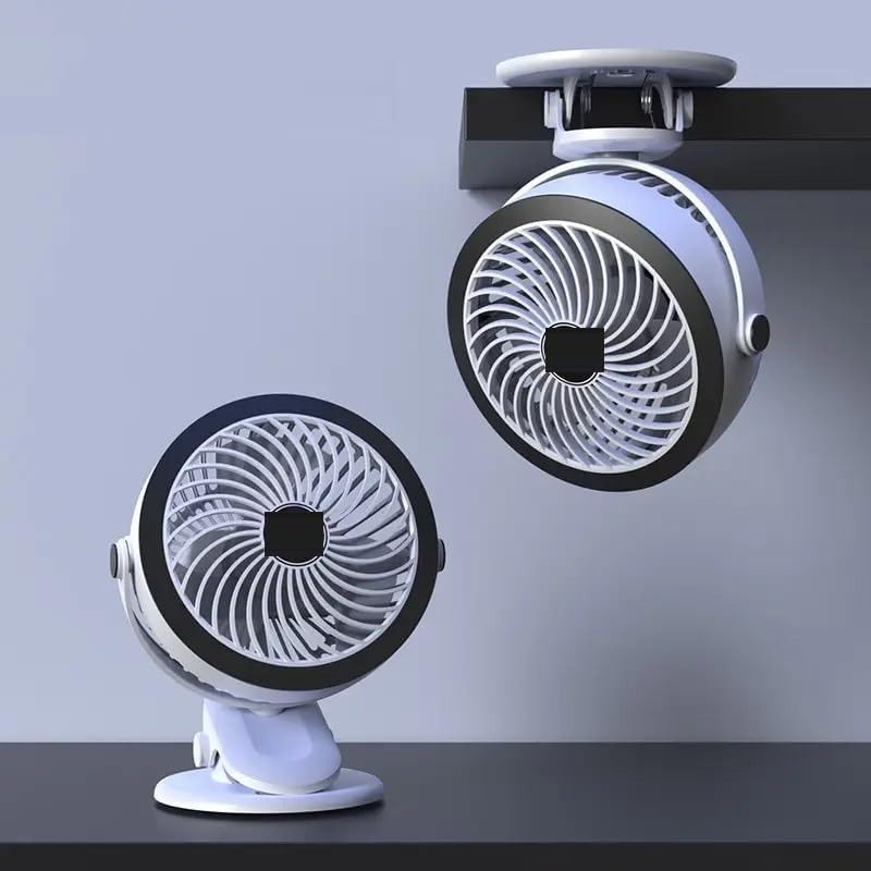 Image of Portable Rechargeable USB Clip Fan with Strong Airflow & Quiet Operation | Mini Desk Fan for Home, Office, Travel & Outdoor Use | Adjustable Personal Cooling Fan | White & Black