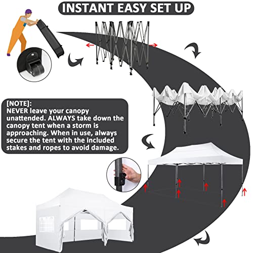 Image of COBIZI 10x20 Pop Up Canopy Tent,Heavy Duty Canopy(White with 6 Sidewalls)